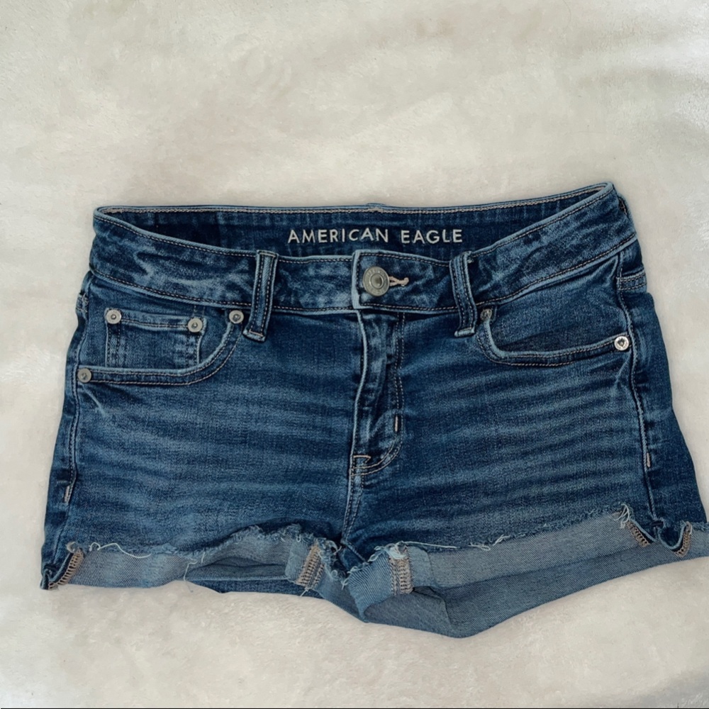 American Eagle Outfitters Dark Blue Distressed Denim Cutoff Shorts